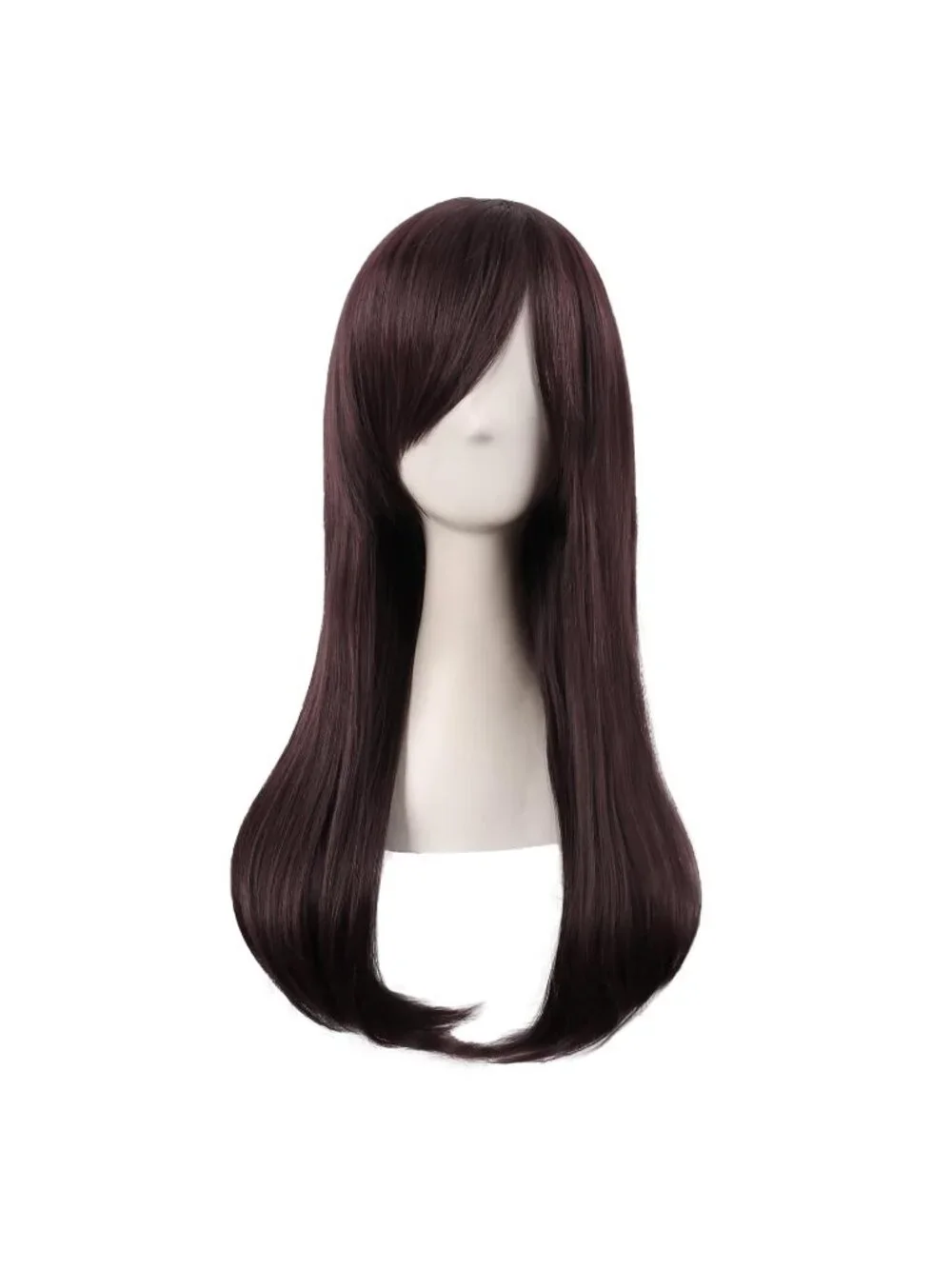 Women's Dark Brown 24 Inch Heat Resistant Long Side Bang Wavy Curly Cosplay Wigs